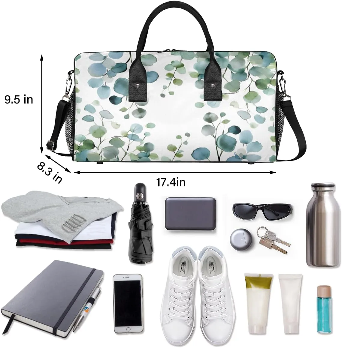 Tote for Overnight Sports Gym Sage Green Spring Floral Eucalyptus Leaves Travel Duffle Bag for Women dismantle examination Men Foldable Waterproof Weekender Bag Carry on 