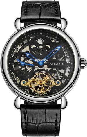 Tourbillon epistle Skeleton Automatic Mechanical Men Watches Leather Strap WhatsWatch 
