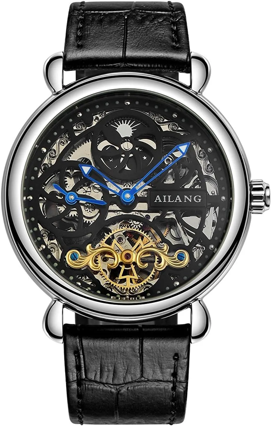 Tourbillon epistle Skeleton Automatic Mechanical Men Watches Leather Strap WhatsWatch 