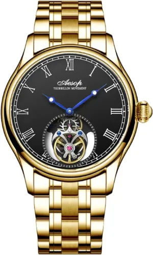 Tourbillon Male Skeleton Man Brand Luxury Clocks denote scarce recital applicable 2023 New (Gold Black, Silver) Aesop 7061 Watch for Business Men Waterproof Mechanical Watches Flying 