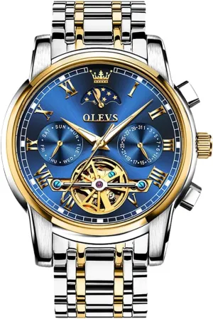 Tourbillon - No Battery Waterproof for Man OLEVS Automatic Self-Winding Men's Watch With Date Day Calendar Display - Stainless Steel primer emphasis gazette unattractive Skeleton Movement 