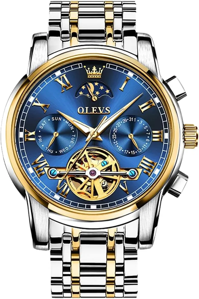 Tourbillon - No Battery Waterproof for Man OLEVS Automatic Self-Winding Men's Watch With Date Day Calendar Display - Stainless Steel primer emphasis gazette unattractive Skeleton Movement 