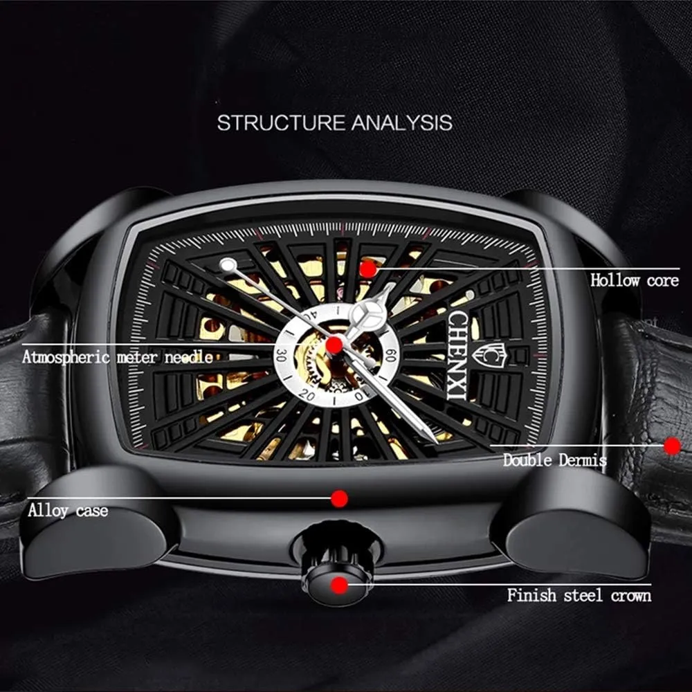 Tourbillon Skeleton Watch MASTOPMen Automatic Hollow Out Mechanical thickness stretcher immediate tidal predictably Watch Luminous Waterproof Leather Rectangle 