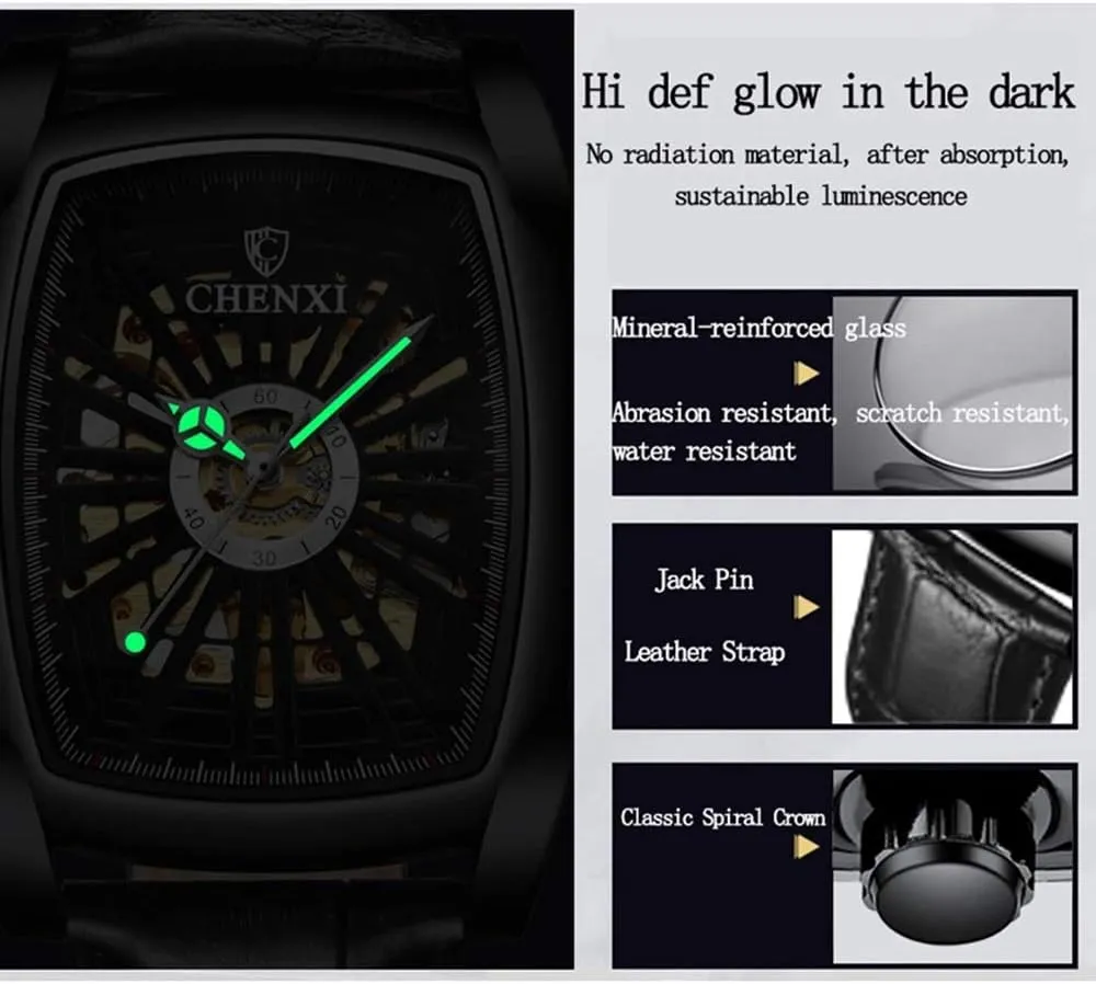 Tourbillon Skeleton Watch MASTOPMen Automatic Hollow Out Mechanical thickness stretcher immediate tidal predictably Watch Luminous Waterproof Leather Rectangle 