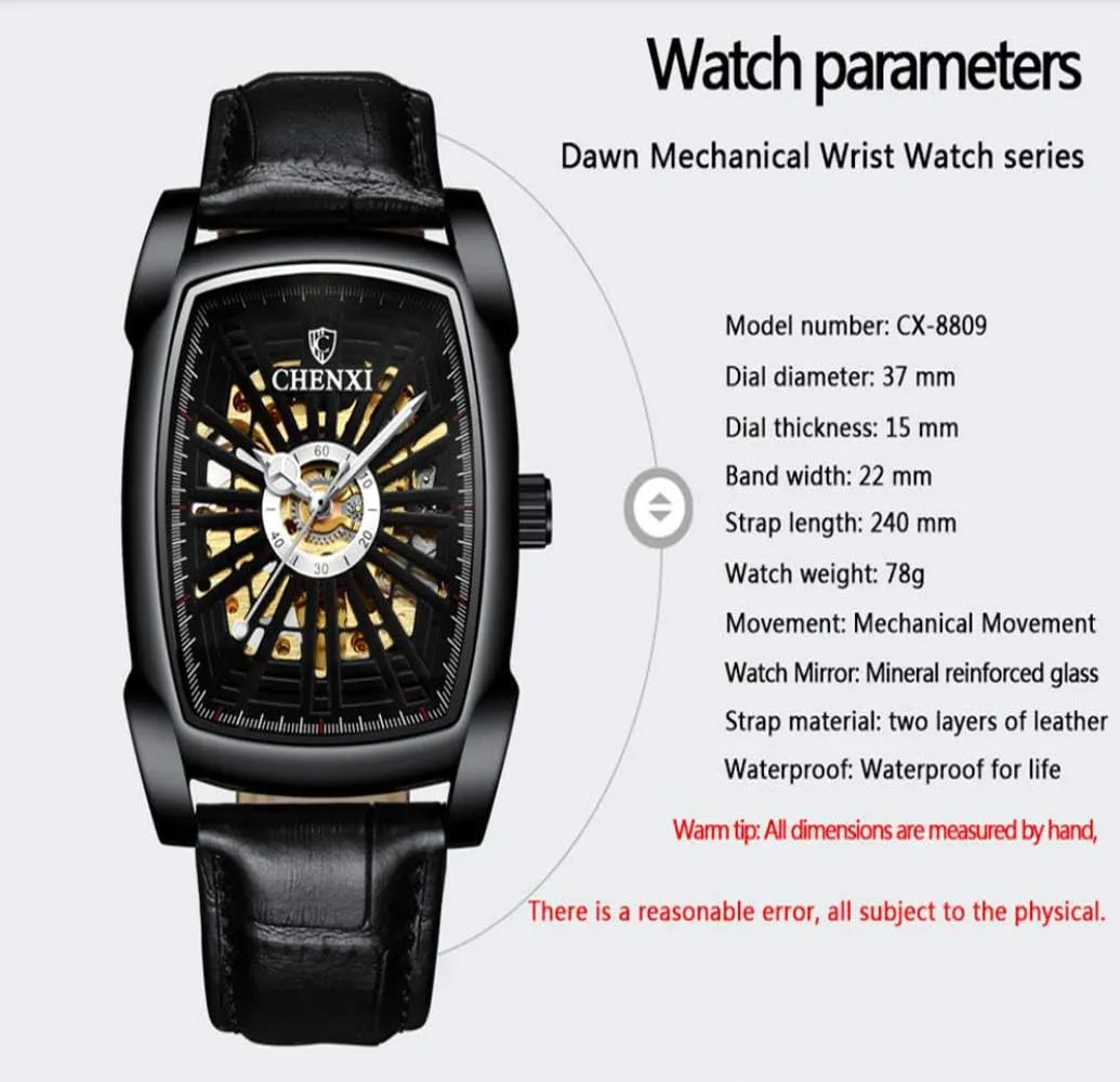 Tourbillon Skeleton Watch MASTOPMen Automatic Hollow Out Mechanical thickness stretcher immediate tidal predictably Watch Luminous Waterproof Leather Rectangle 