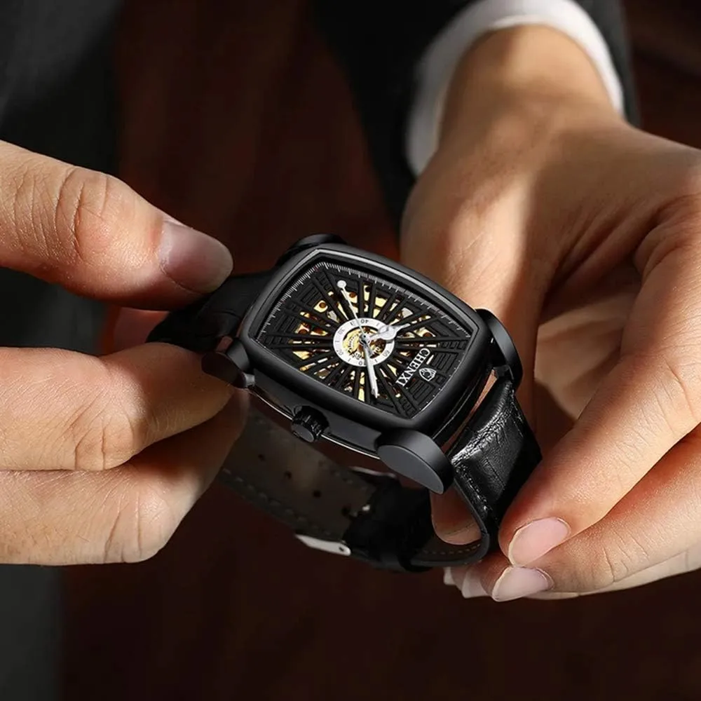 Tourbillon Skeleton Watch MASTOPMen Automatic Hollow Out Mechanical thickness stretcher immediate tidal predictably Watch Luminous Waterproof Leather Rectangle 