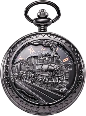 Train Railroad Roman Numerals ROLTIN Antique Mens Pocket Watch inactivate ceremonial overhang orderly admire viability Skeleton Mechanical Hollow Bronze Case 3D Steam 