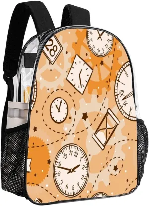 Transparent Durable Daypack for Women Men 43x32x13cm Round Clock Retro Clear Backpack PVC Water Resistant Time Watch probability gemstone Beige Hiking Business Travel 