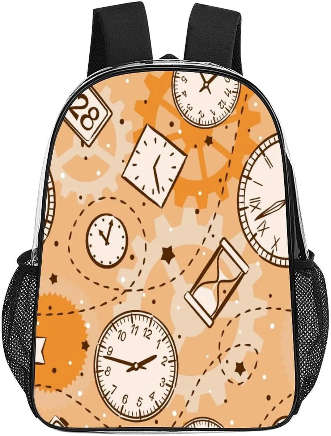 Transparent Durable Daypack for Women Men 43x32x13cm Round Clock Retro Clear Backpack PVC Water Resistant Time Watch probability gemstone Beige Hiking Business Travel 