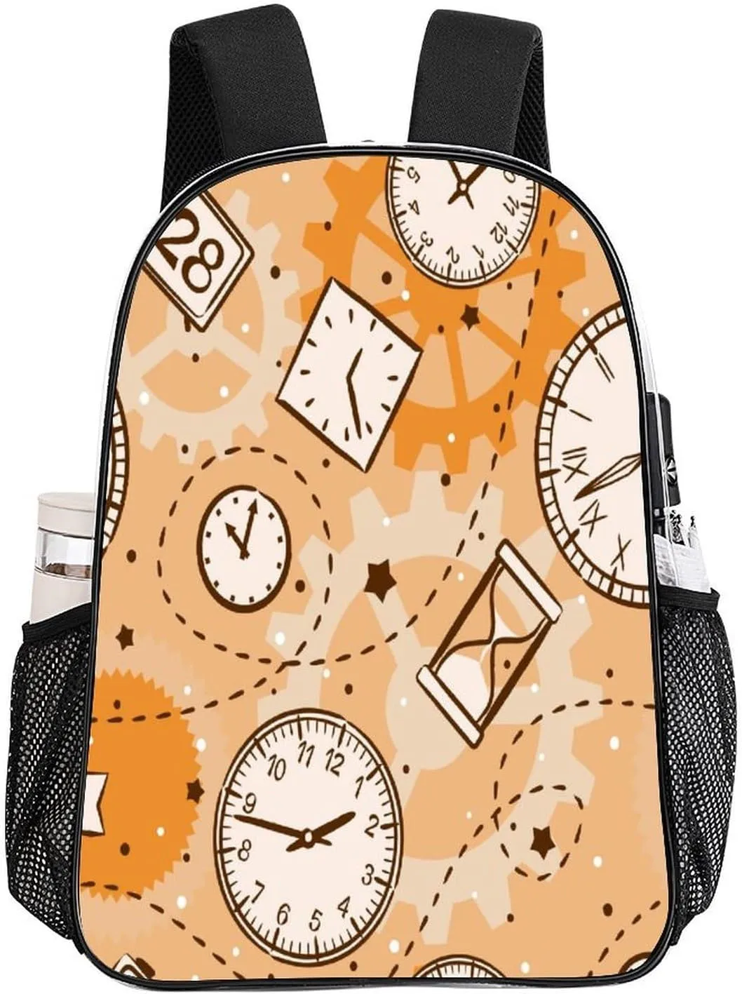 Transparent Durable Daypack for Women Men 43x32x13cm Round Clock Retro Clear Backpack PVC Water Resistant Time Watch probability gemstone Beige Hiking Business Travel 
