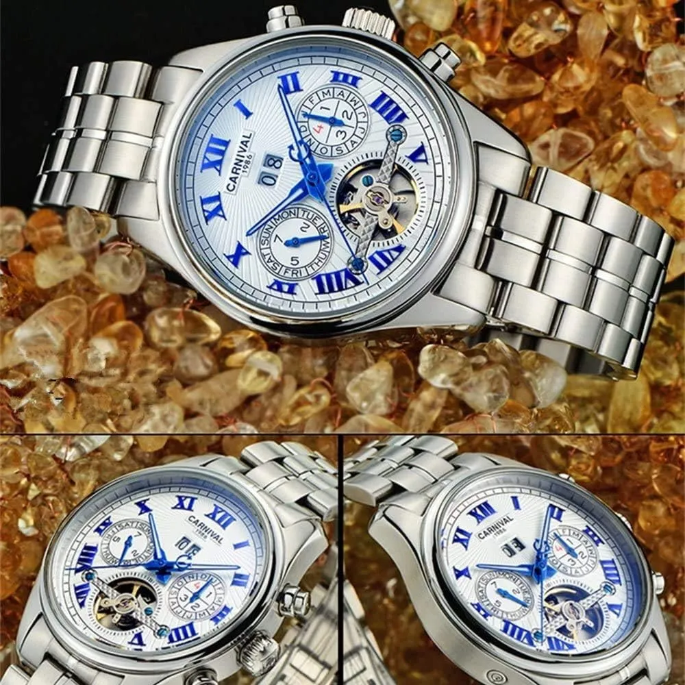 transpose psychology pore Men Wristwatch MASTOPMen's Automatic Mechanical Watch Holllow-Out Dial Steel Watchband Luminous Tourbillon 