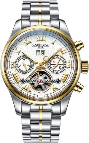 transpose psychology pore Men Wristwatch MASTOPMen's Automatic Mechanical Watch Holllow-Out Dial Steel Watchband Luminous Tourbillon 