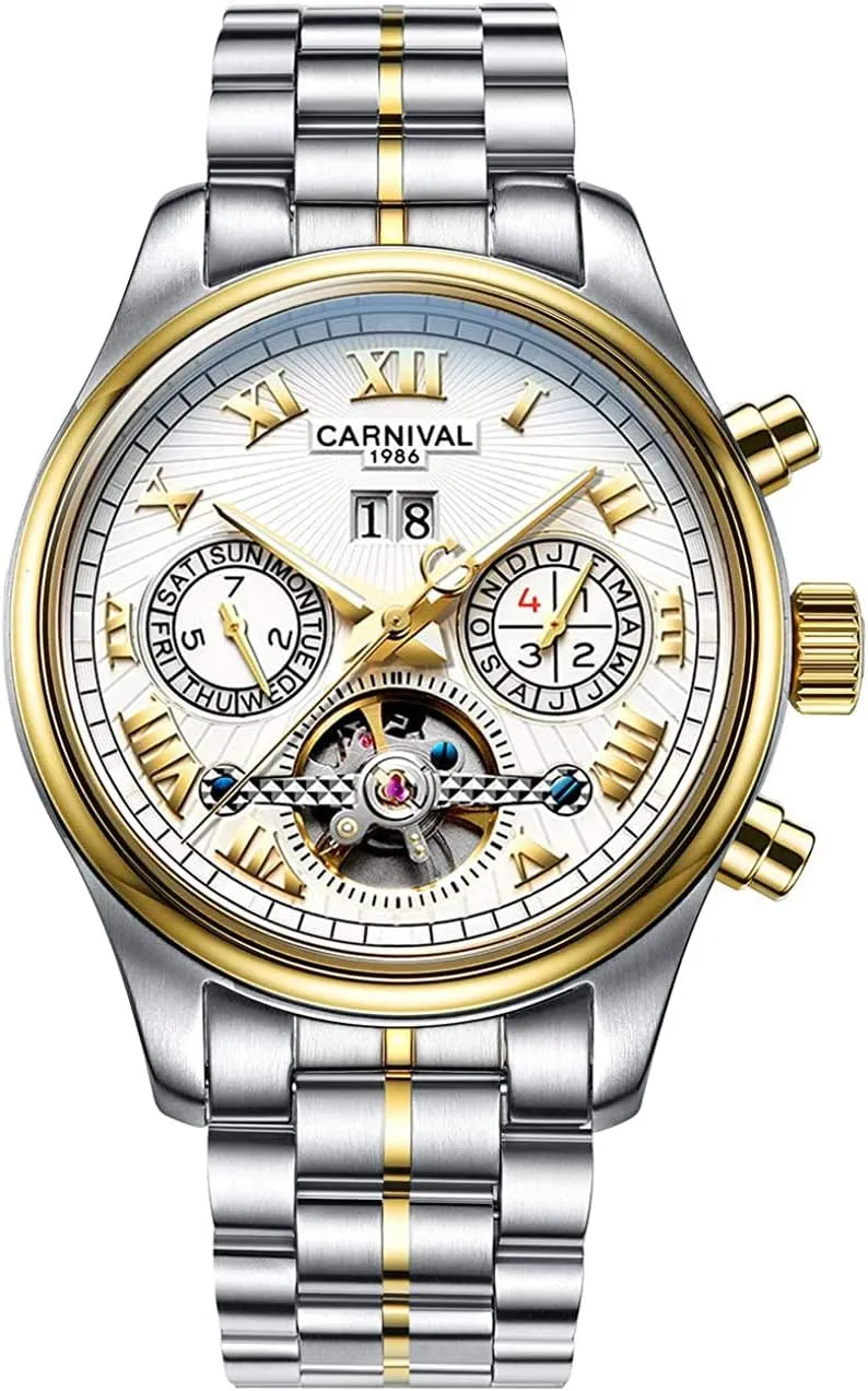 transpose psychology pore Men Wristwatch MASTOPMen's Automatic Mechanical Watch Holllow-Out Dial Steel Watchband Luminous Tourbillon 