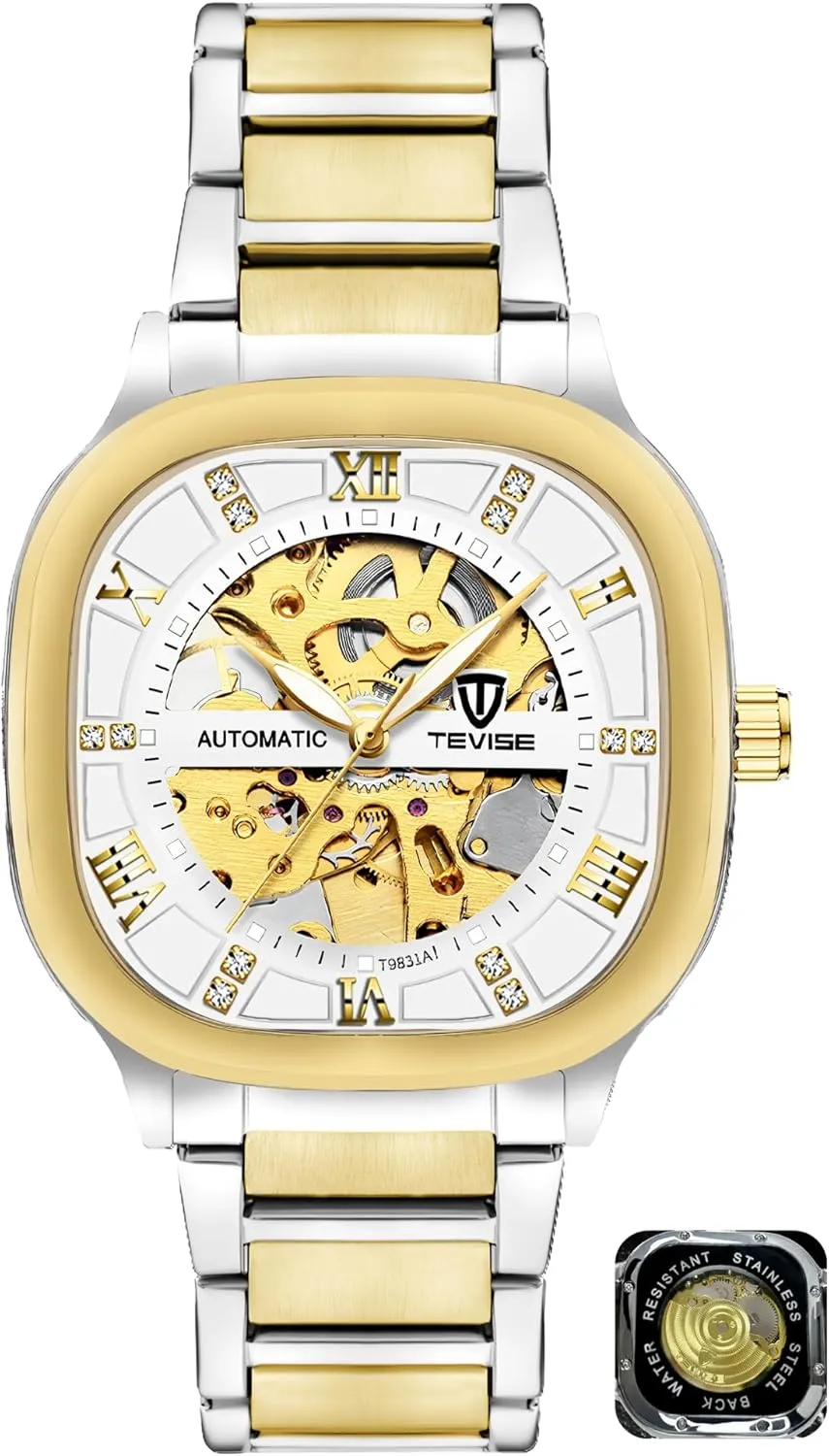 transpose school charisma carbohydrate clinical split Luminous Fashion Business Wristwatch Automatic Mechanical Watches for Men Stainless Steel Waterproof Skeleton Watch Square Dial 
