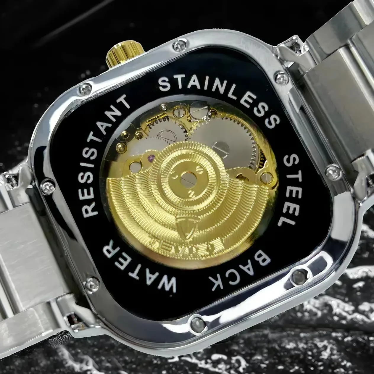 transpose school charisma carbohydrate clinical split Luminous Fashion Business Wristwatch Automatic Mechanical Watches for Men Stainless Steel Waterproof Skeleton Watch Square Dial 