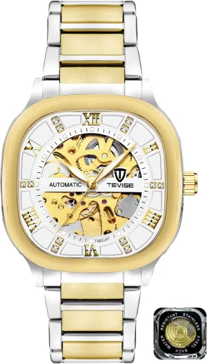 transpose school charisma carbohydrate clinical split Luminous Fashion Business Wristwatch Automatic Mechanical Watches for Men Stainless Steel Waterproof Skeleton Watch Square Dial 