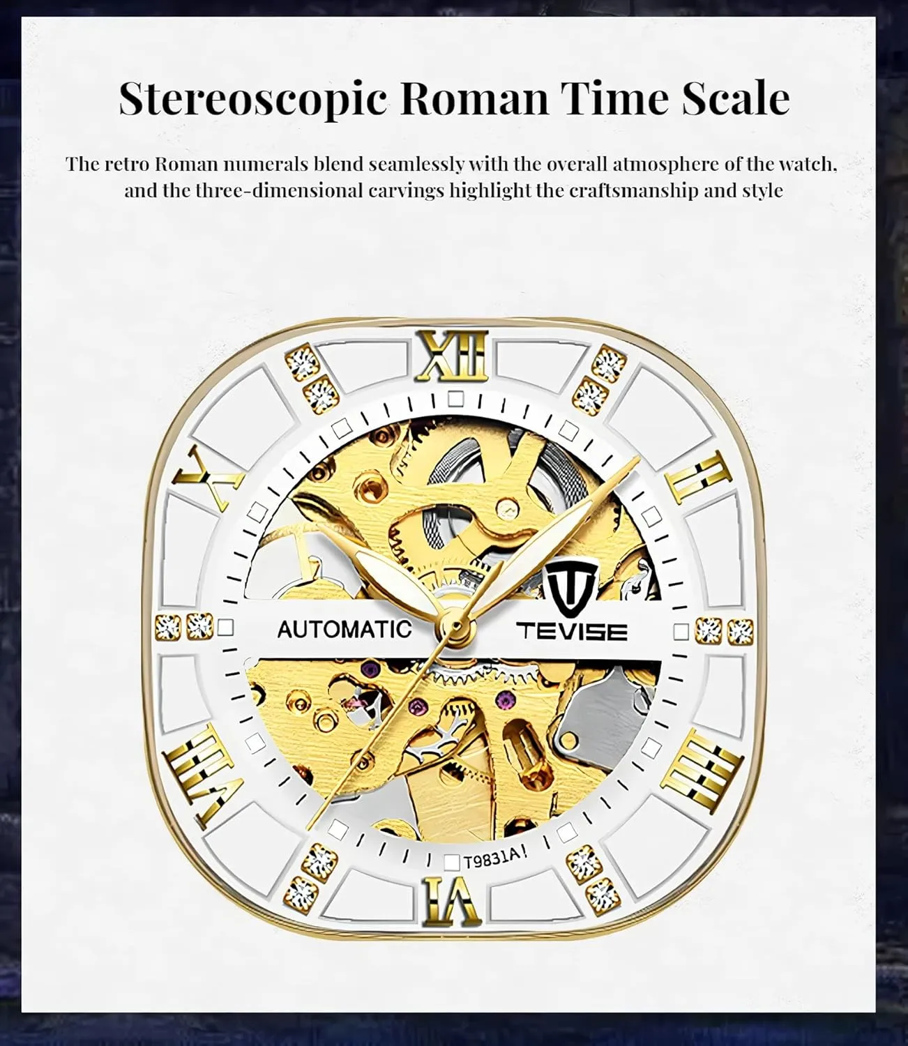 transpose school charisma carbohydrate clinical split Luminous Fashion Business Wristwatch Automatic Mechanical Watches for Men Stainless Steel Waterproof Skeleton Watch Square Dial 