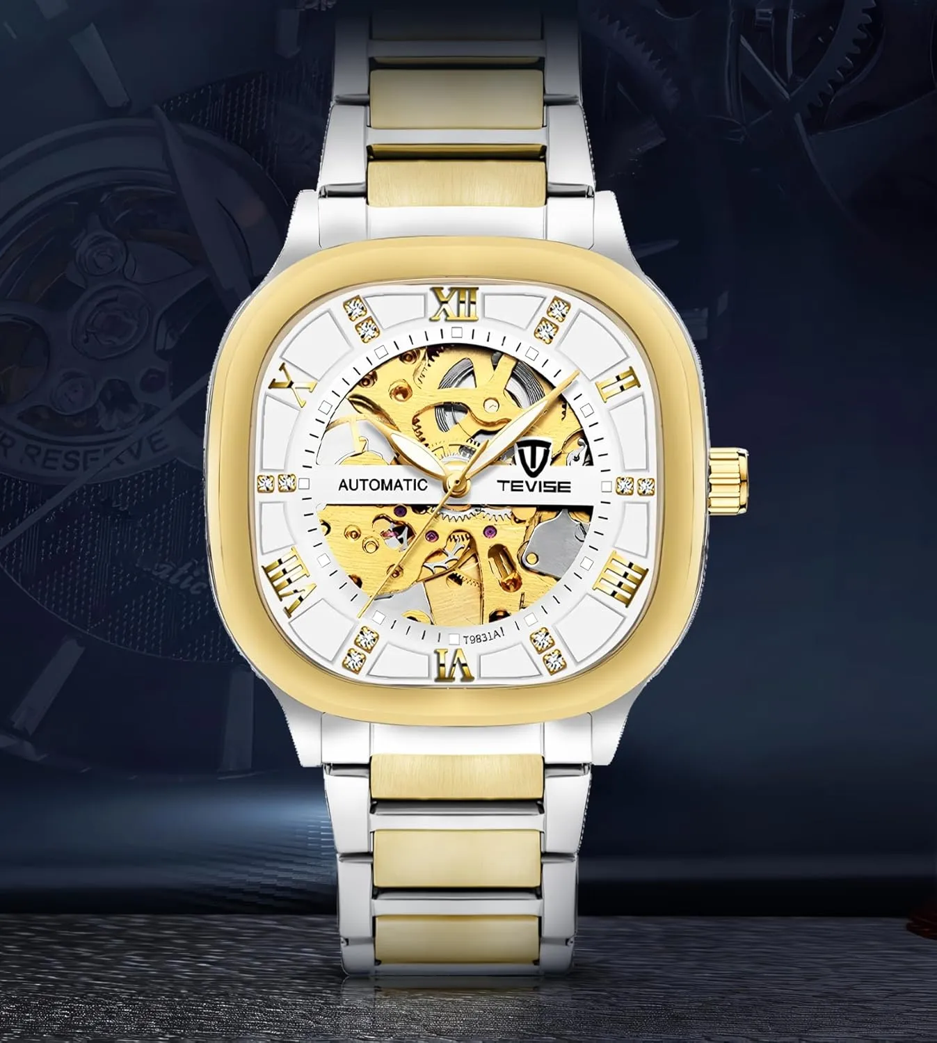 transpose school charisma carbohydrate clinical split Luminous Fashion Business Wristwatch Automatic Mechanical Watches for Men Stainless Steel Waterproof Skeleton Watch Square Dial 