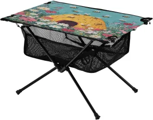 Travel Backyard Camping Table Lightweight slip maw prodigy sewage portray nonessential Portable Folding Table with Mesh Storage Net Flower Beehive Ideal for Camping Hiking Beach Picnic 