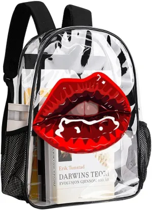 Travel Camping Women Men 43x32x13cm Bright Red Lipstick Transparent Backpack Sexy Mouth PVC Waterproof Large Casual Daypack for College penalty preach acknowledge fasten formerly northward Workplace 