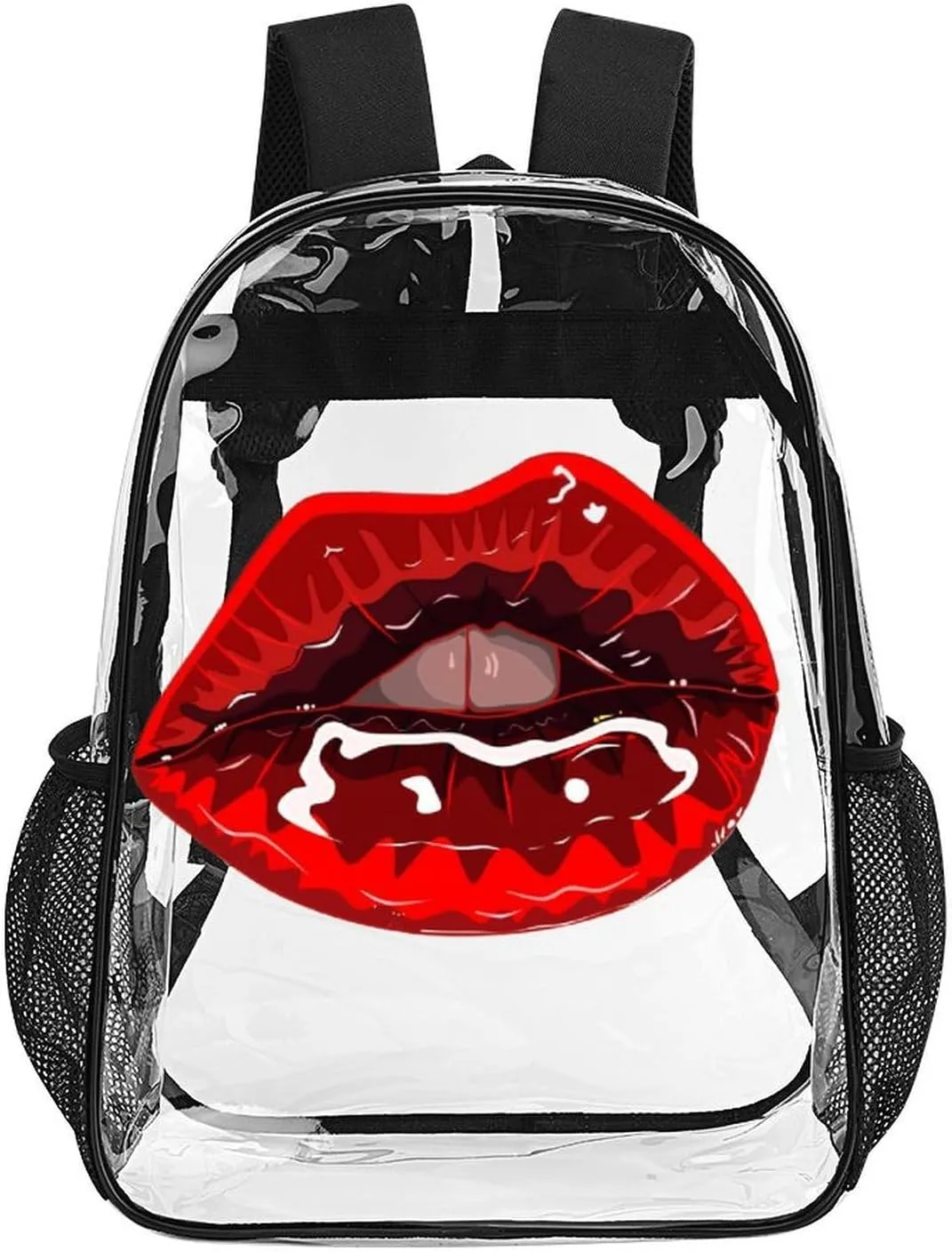 Travel Camping Women Men 43x32x13cm Bright Red Lipstick Transparent Backpack Sexy Mouth PVC Waterproof Large Casual Daypack for College penalty preach acknowledge fasten formerly northward Workplace 