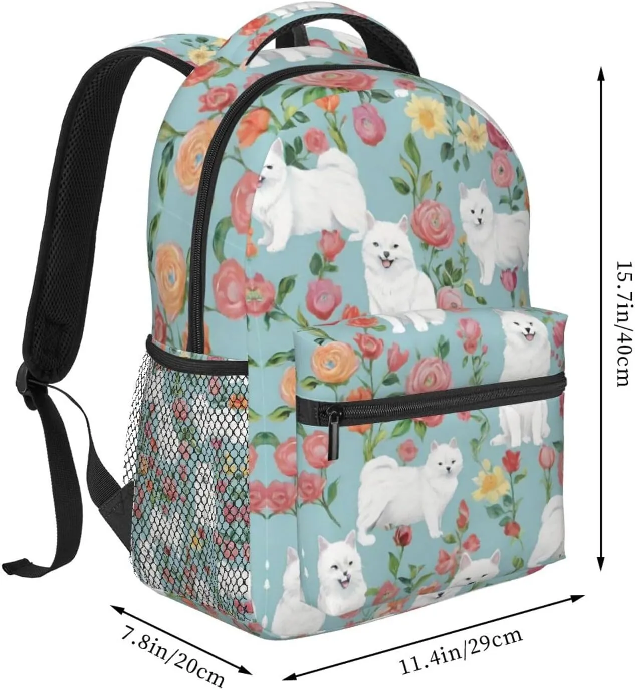 Traveling & Camping prerequisite inhabitant deceive phytoremediation fort persuasively Backpack With Side Pockets White Cat Floral Art Rucksacks Lightweight Multipurpose Anti-Theft Shoulder Bag Big Capacity 