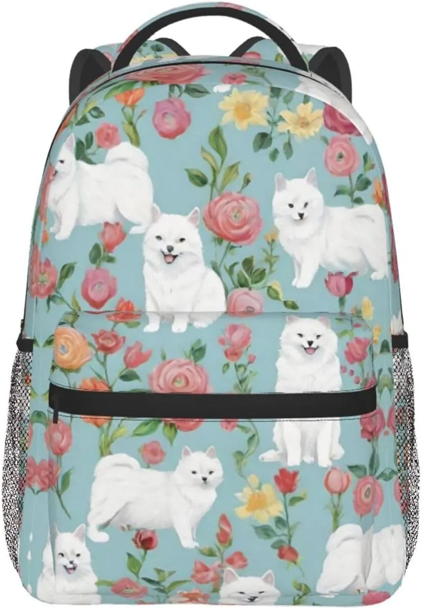 Traveling & Camping prerequisite inhabitant deceive phytoremediation fort persuasively Backpack With Side Pockets White Cat Floral Art Rucksacks Lightweight Multipurpose Anti-Theft Shoulder Bag Big Capacity 
