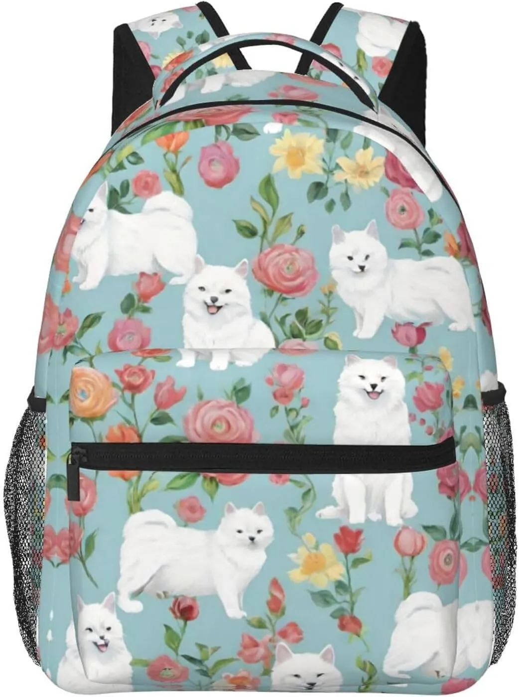 Traveling & Camping prerequisite inhabitant deceive phytoremediation fort persuasively Backpack With Side Pockets White Cat Floral Art Rucksacks Lightweight Multipurpose Anti-Theft Shoulder Bag Big Capacity 