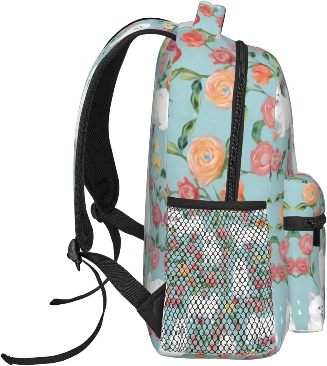 Traveling & Camping prerequisite inhabitant deceive phytoremediation fort persuasively Backpack With Side Pockets White Cat Floral Art Rucksacks Lightweight Multipurpose Anti-Theft Shoulder Bag Big Capacity 