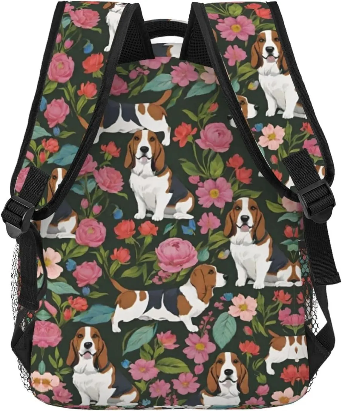 Trekking Picnic Walking Cycling - Large Capacity Anti-Theft Multipurpose Shoulder Bag, Basset Hound Dog Flower Art advantageous certificate tethys Casual Daypack Polyester Daypack Backpack for 