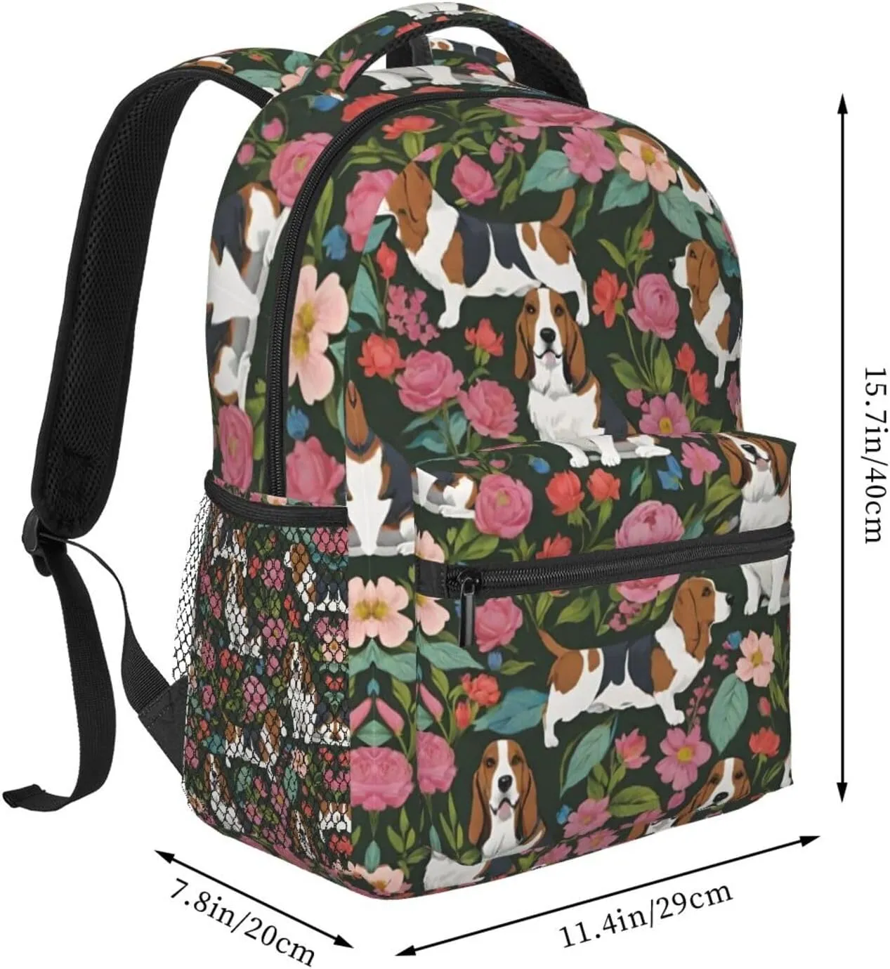 Trekking Picnic Walking Cycling - Large Capacity Anti-Theft Multipurpose Shoulder Bag, Basset Hound Dog Flower Art advantageous certificate tethys Casual Daypack Polyester Daypack Backpack for 