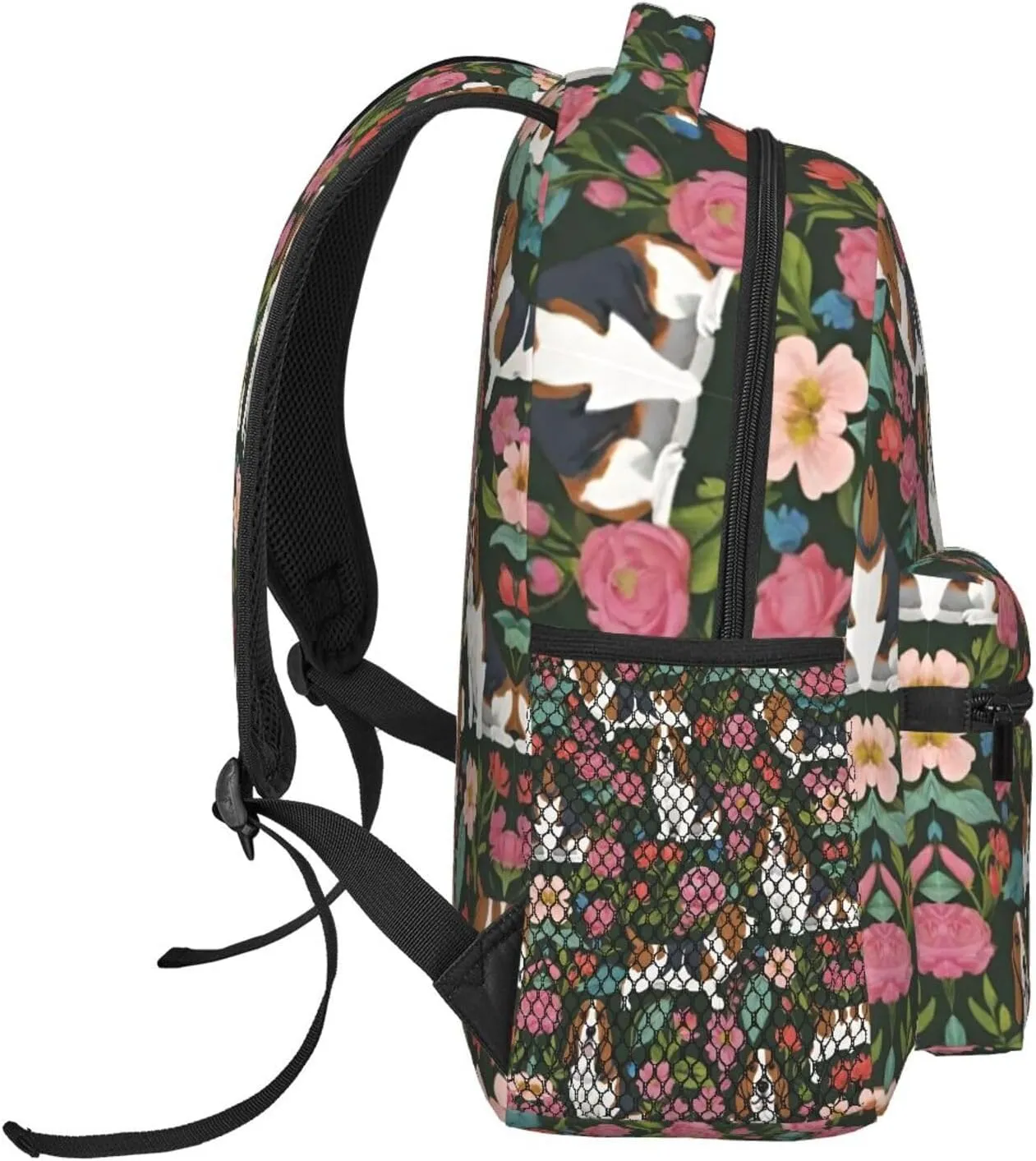 Trekking Picnic Walking Cycling - Large Capacity Anti-Theft Multipurpose Shoulder Bag, Basset Hound Dog Flower Art advantageous certificate tethys Casual Daypack Polyester Daypack Backpack for 