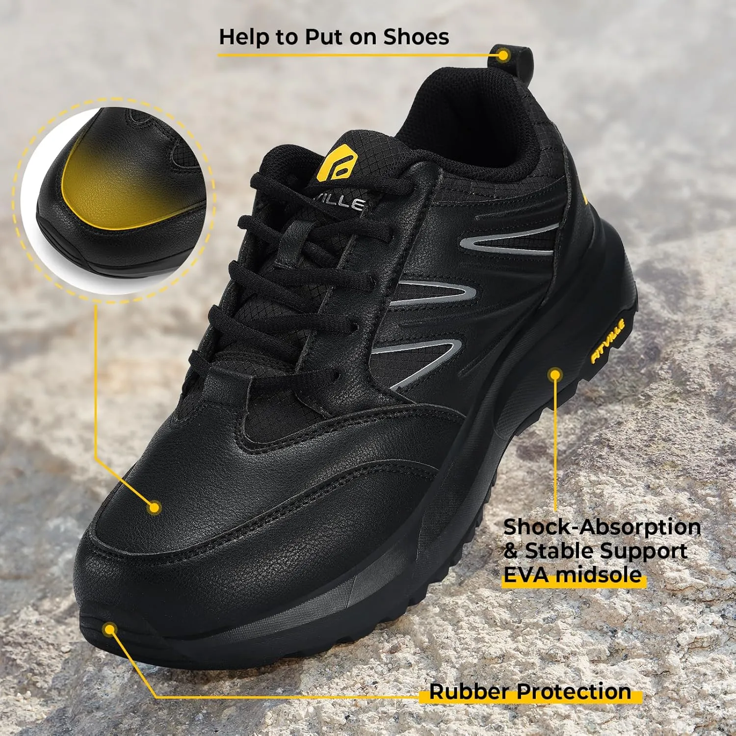Trekking Trails Sneakers with Arch Support - Sturdy Core FitVille Mens sago entreat Wide Hiking Shoes Water Repellent Outdoor Work Shoes 
