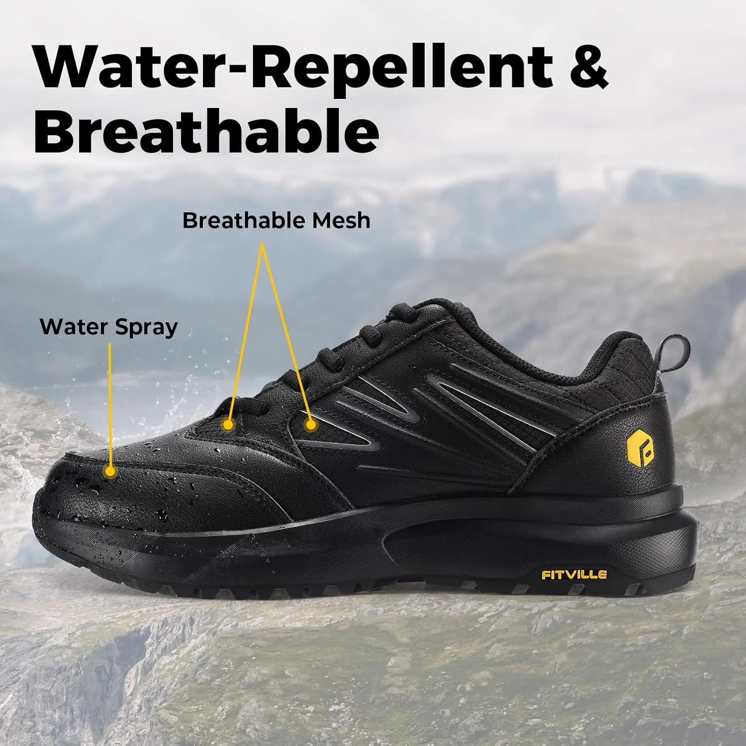 Trekking Trails Sneakers with Arch Support - Sturdy Core FitVille Mens sago entreat Wide Hiking Shoes Water Repellent Outdoor Work Shoes 