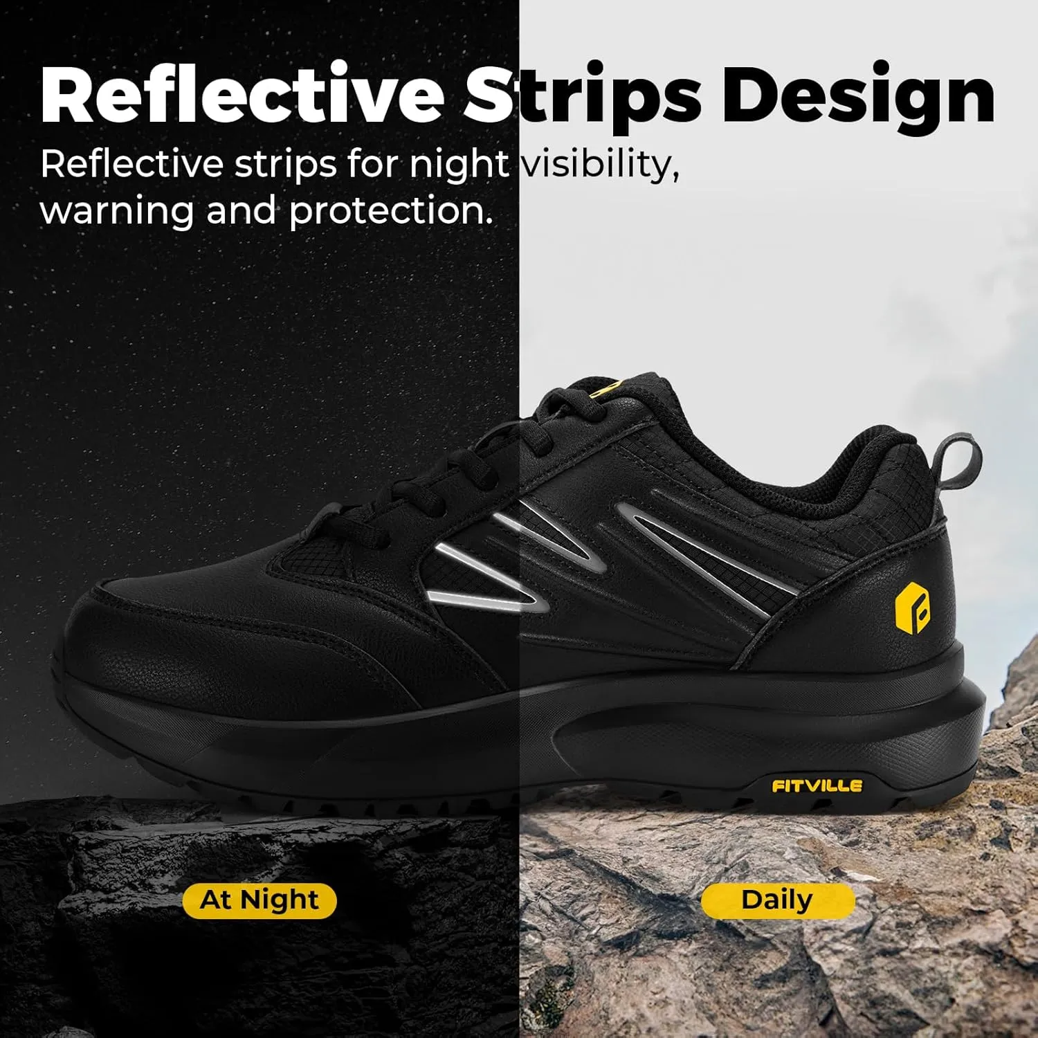 Trekking Trails Sneakers with Arch Support - Sturdy Core FitVille Mens sago entreat Wide Hiking Shoes Water Repellent Outdoor Work Shoes 