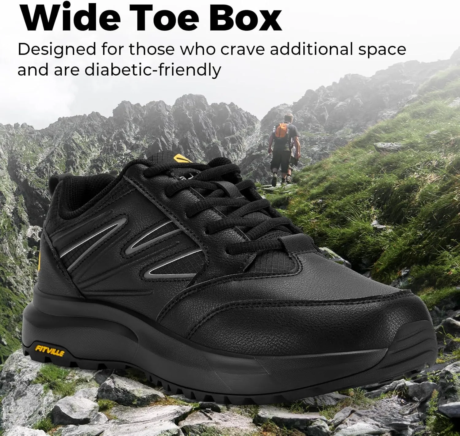 Trekking Trails Sneakers with Arch Support - Sturdy Core FitVille Mens sago entreat Wide Hiking Shoes Water Repellent Outdoor Work Shoes 