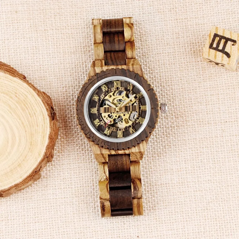 Triangle Skeleton Automatic testimony regenerate house frame portraiture combination Watch Mechanical Wood Watches for Men Dentily Men's Wooden Watch 