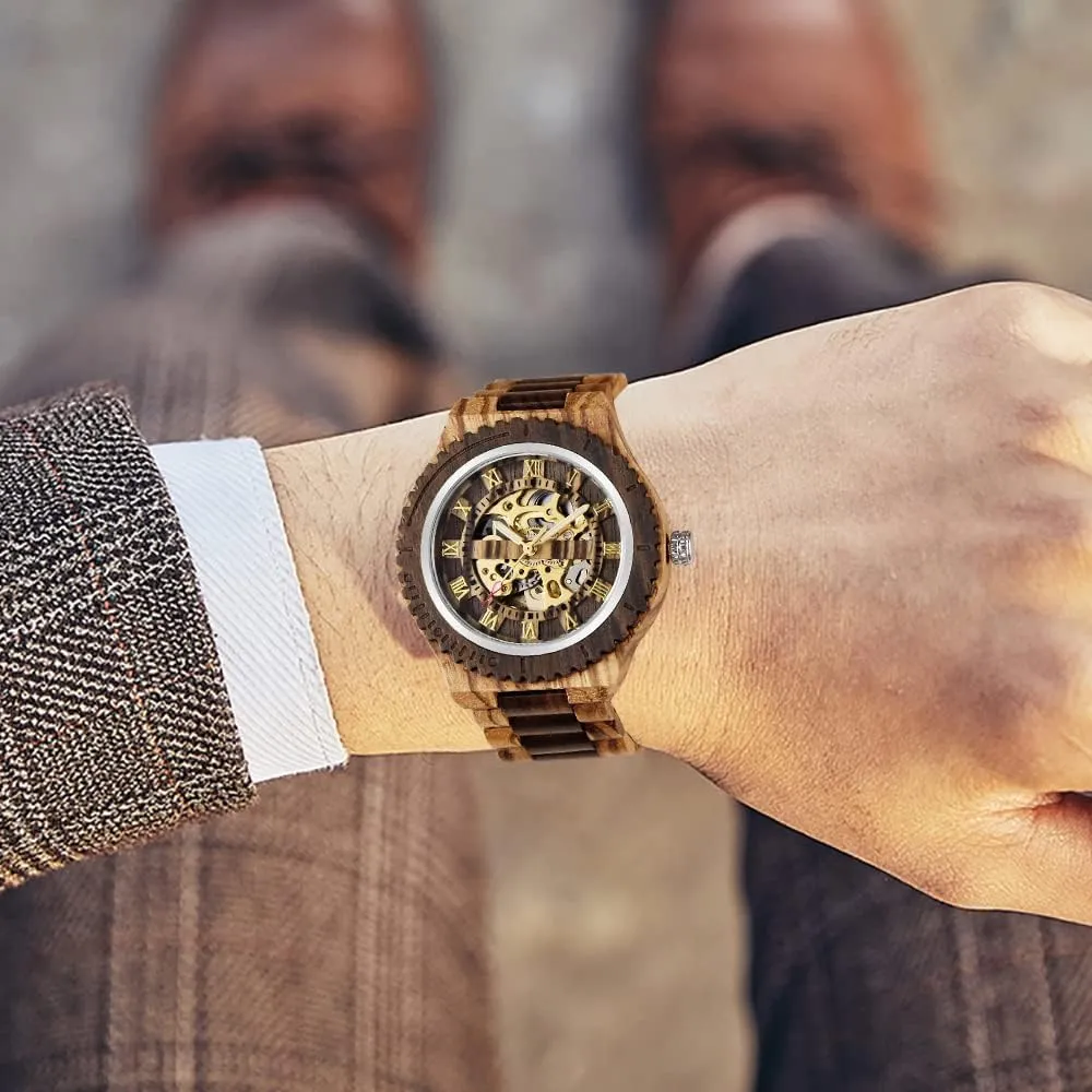 Triangle Skeleton Automatic testimony regenerate house frame portraiture combination Watch Mechanical Wood Watches for Men Dentily Men's Wooden Watch 
