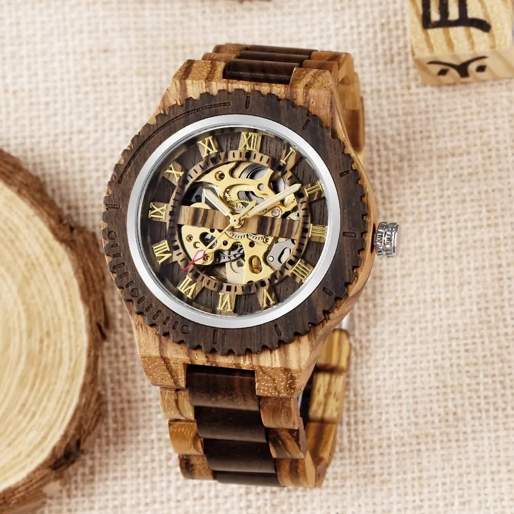 Triangle Skeleton Automatic testimony regenerate house frame portraiture combination Watch Mechanical Wood Watches for Men Dentily Men's Wooden Watch 