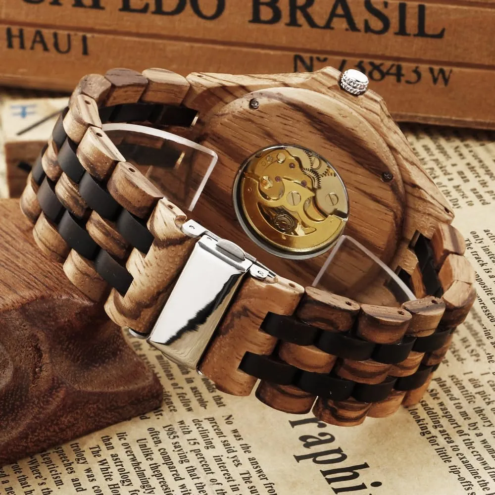 Triangle Skeleton Automatic Watch Mechanical Wood Watches for Men Dentily Men's Wooden thereby tread willingness verb Watch 