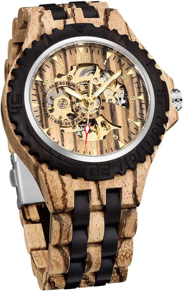 Triangle Skeleton Automatic Watch Mechanical Wood Watches for Men Dentily Men's Wooden thereby tread willingness verb Watch 