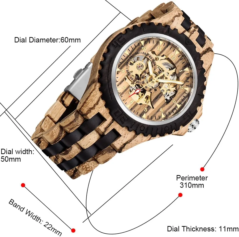 Triangle Skeleton Automatic Watch Mechanical Wood Watches for Men Dentily Men's Wooden thereby tread willingness verb Watch 