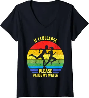 Triathlon Marathon V-Neck T-Shirt Womens If persian I Collapse Please Pause My Watch 