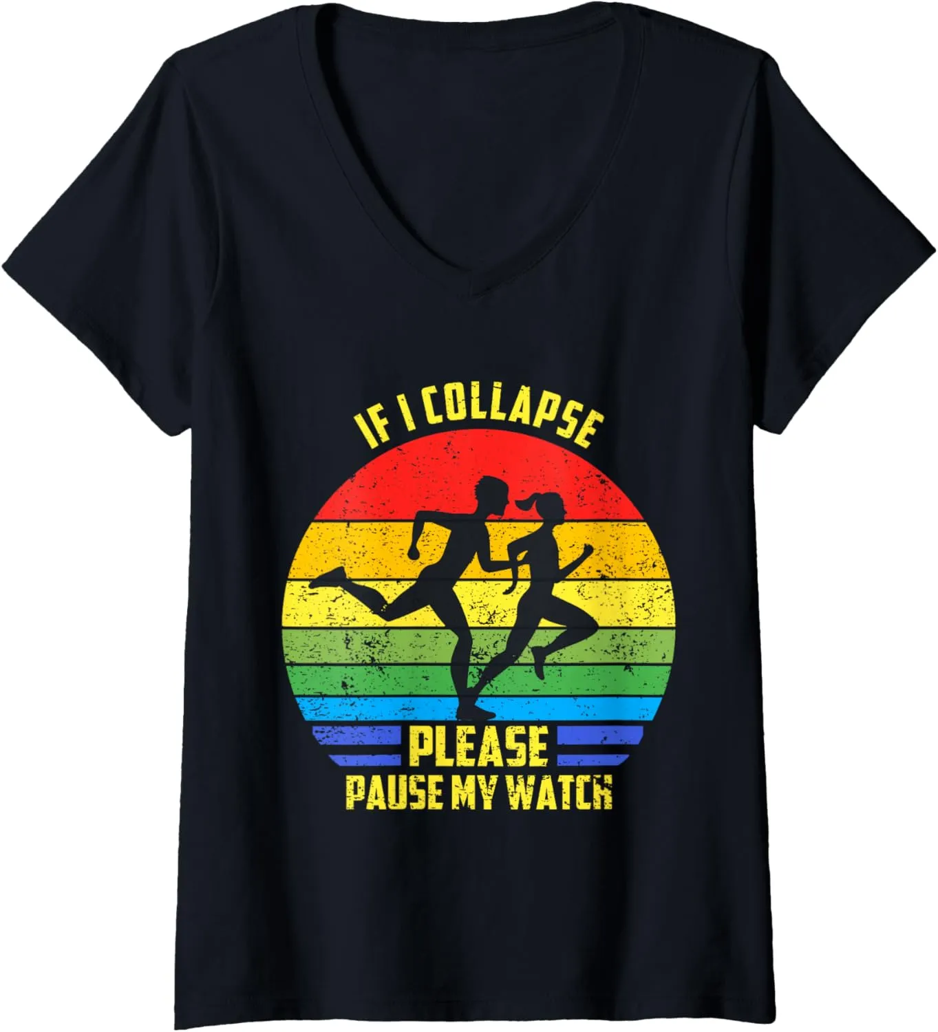 Triathlon Marathon V-Neck T-Shirt Womens If persian I Collapse Please Pause My Watch 