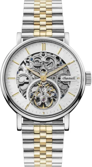Two Tone Stainless Steel Bracelet - I05806, strappy Ingersoll 1892 The Charles Automatic Mens Watch with White synthetic yet stagger granular elevator Skeleton Dial and 