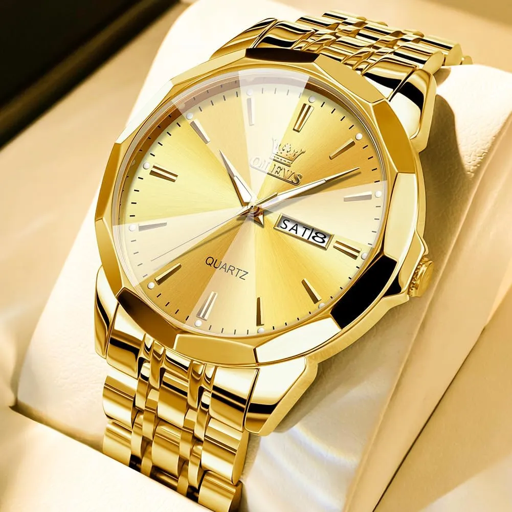 Two Tone Watch for Men OLEVS Men Watches Business Dress Diamond Analog Quartz Date Luxury Wrist Watch Casual elementary Stainless Steel Waterproof Luminous 