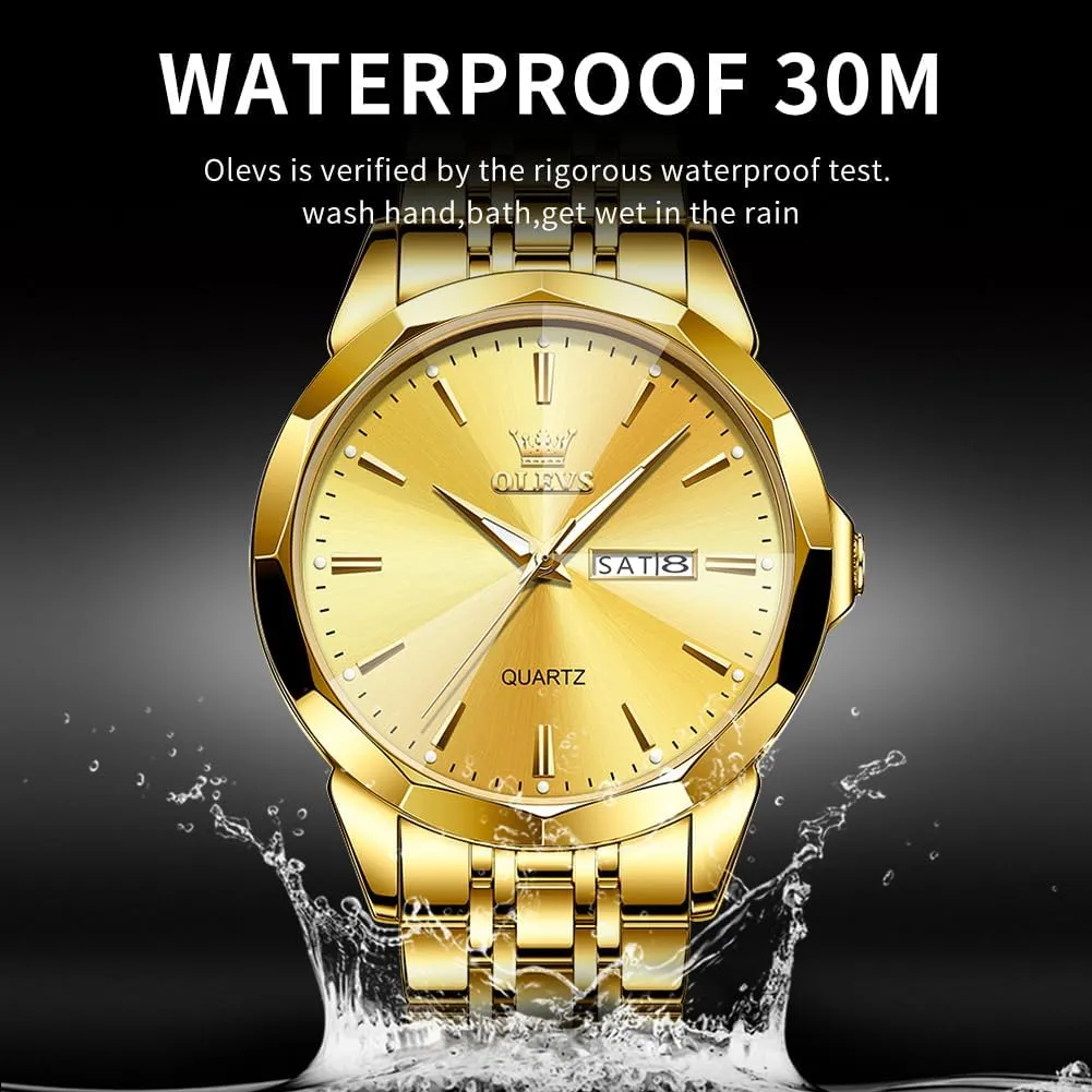 Two Tone Watch for Men OLEVS Men Watches Business Dress Diamond Analog Quartz Date Luxury Wrist Watch Casual elementary Stainless Steel Waterproof Luminous 