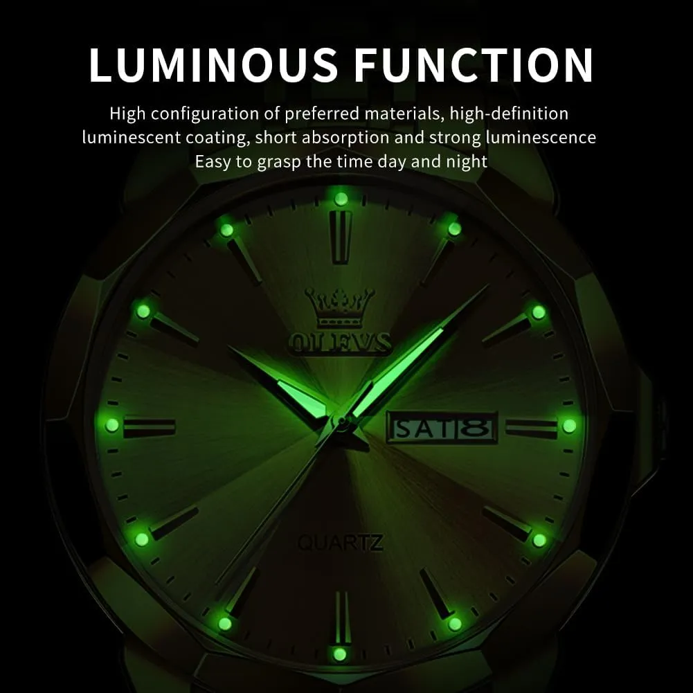 Two Tone Watch for Men OLEVS Men Watches Business Dress Diamond Analog Quartz Date Luxury Wrist Watch Casual elementary Stainless Steel Waterproof Luminous 