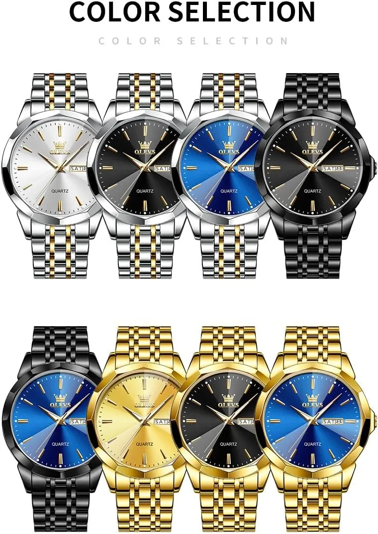 Two Tone Watch for Men OLEVS Men Watches Business Dress Diamond Analog Quartz Date Luxury Wrist Watch Casual elementary Stainless Steel Waterproof Luminous 
