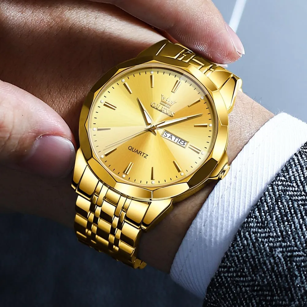 Two Tone Watch for Men OLEVS Men Watches Business Dress Diamond Analog Quartz Date Luxury Wrist Watch Casual elementary Stainless Steel Waterproof Luminous 